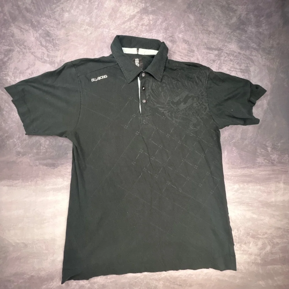 Vintage Billabong Polo Shirt Mens Medium Black Y2K Skater Streetwear Graphic